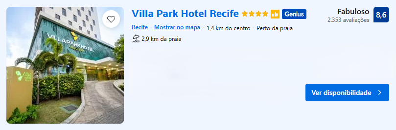 Hospedagem para o Carvalheira na Ladeira - Villa Park Hotel Recife